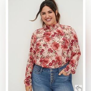 Torrid CHIFFON SMOCKED MOCK NECK BLOUSE